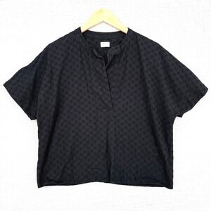 Wilfred Eyelet‎ Top Sz M Black Boxy Cottage Cotton Short Sleeve Blouse Band